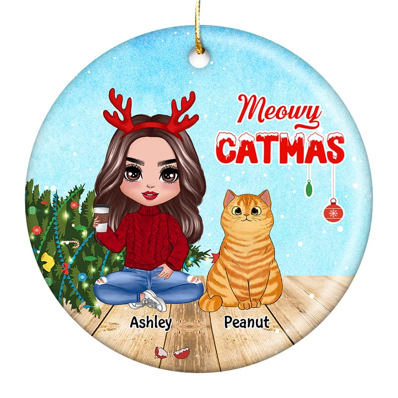 Cats Trouble Knock Down Christmas Tree Personalized Circle Ornament