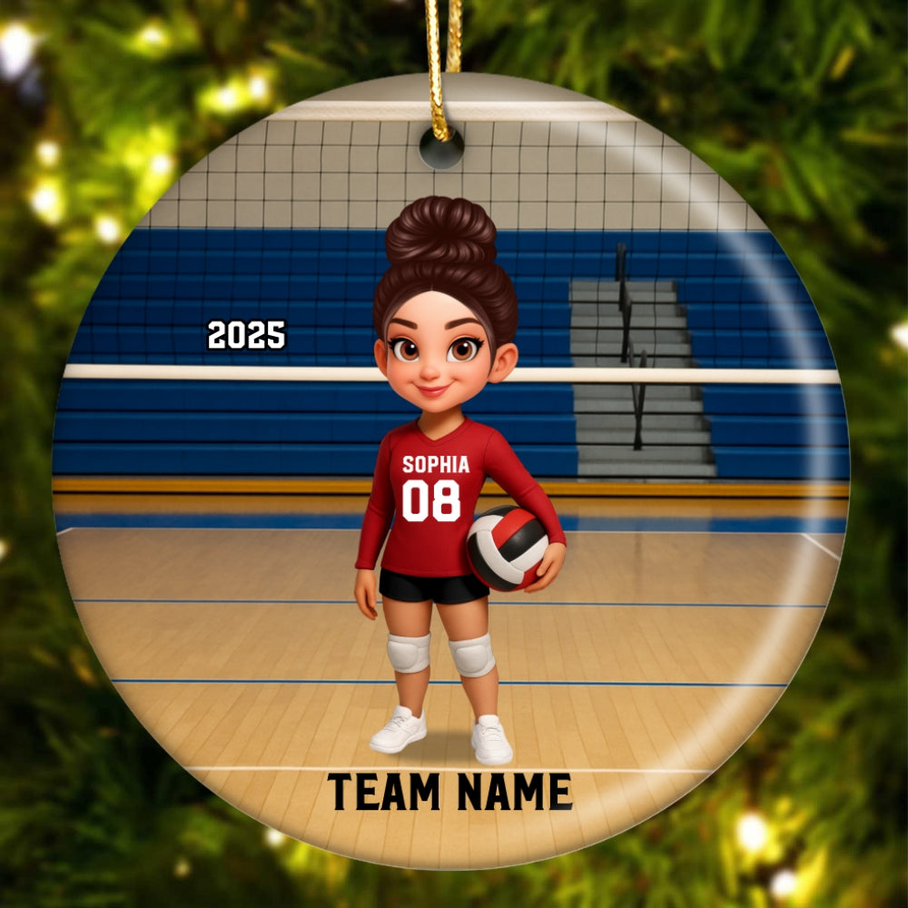 Volleyball Player On The Court - Personalized Ceramic Ornament - Christmas Gift For Volleyball Lovers, School Volleyball Team