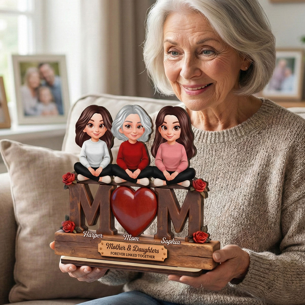 Rose MOM And Daughters Sons - Personalized 2-Layered Wooden Plaque - Heartfelt Mother's Day Gift For Mom