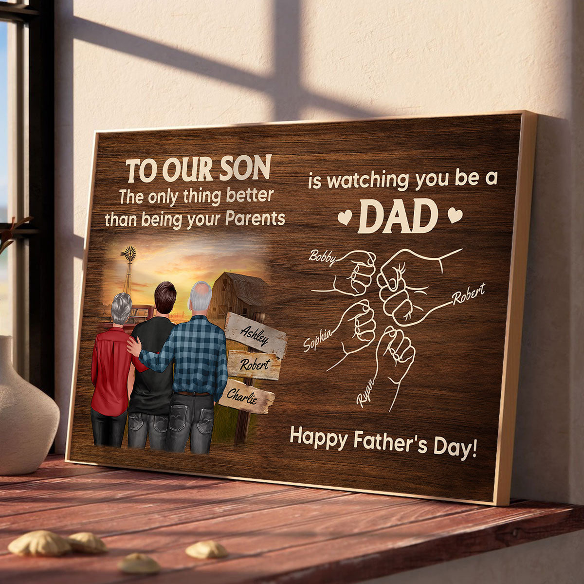 From Mom Dad To Son Watching You Be A Dad Farmhouse Fist Bump Personalized Poster, Gift For Son