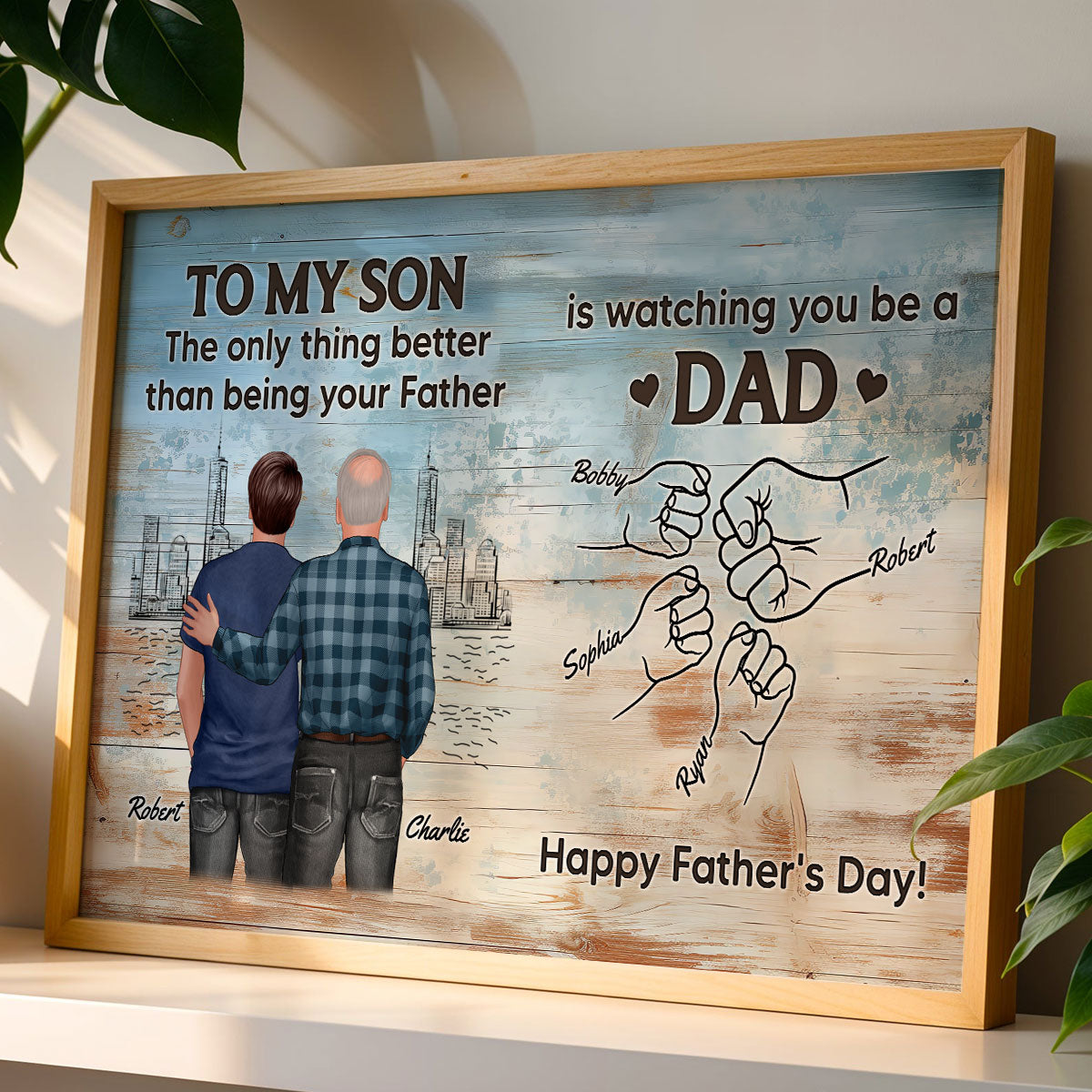 Watching You Be A Dad From Mom Dad To Son Wooden Texture Personalized Poster, Gift For Son