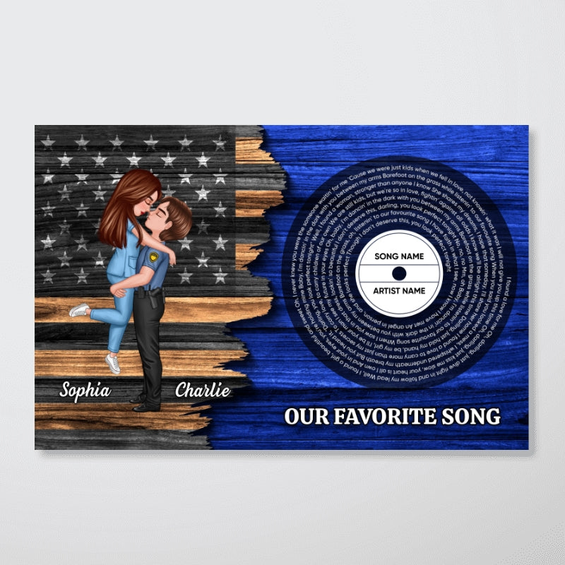 Hero Couple Nation Flag Vinyl Lyrics Favorite Song, Gift by Occupation For Her, For Him Personalized Poster, Anniversary Gift for Couple