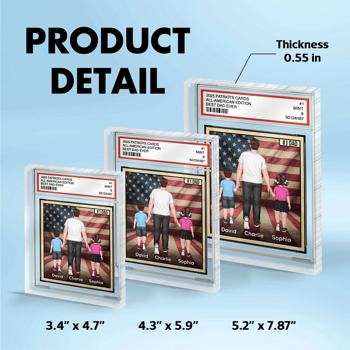 Nation Flag Dad & Kids Walking Patriotic Dad Trading Card Style Personalized Acrylic Block Plaque