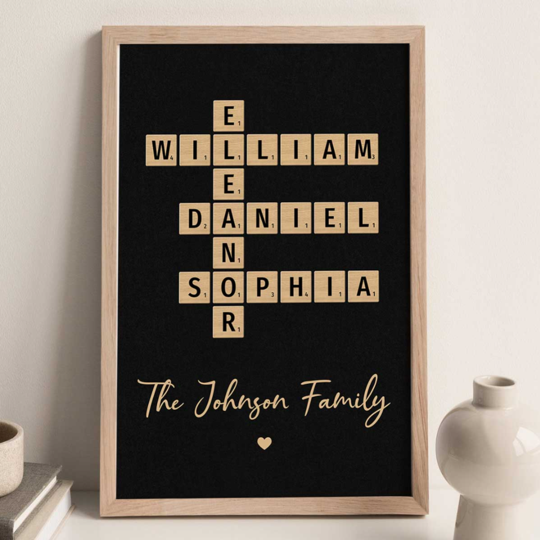 Family Crossword Art - Created In A Moment, Treasured Forever - Personalized Physical and Digital Poster