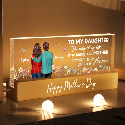 To My Daughter From Mom Happy Mother's Day Floral Personalized Acrylic Block LED Night Light, Gift For Daughter