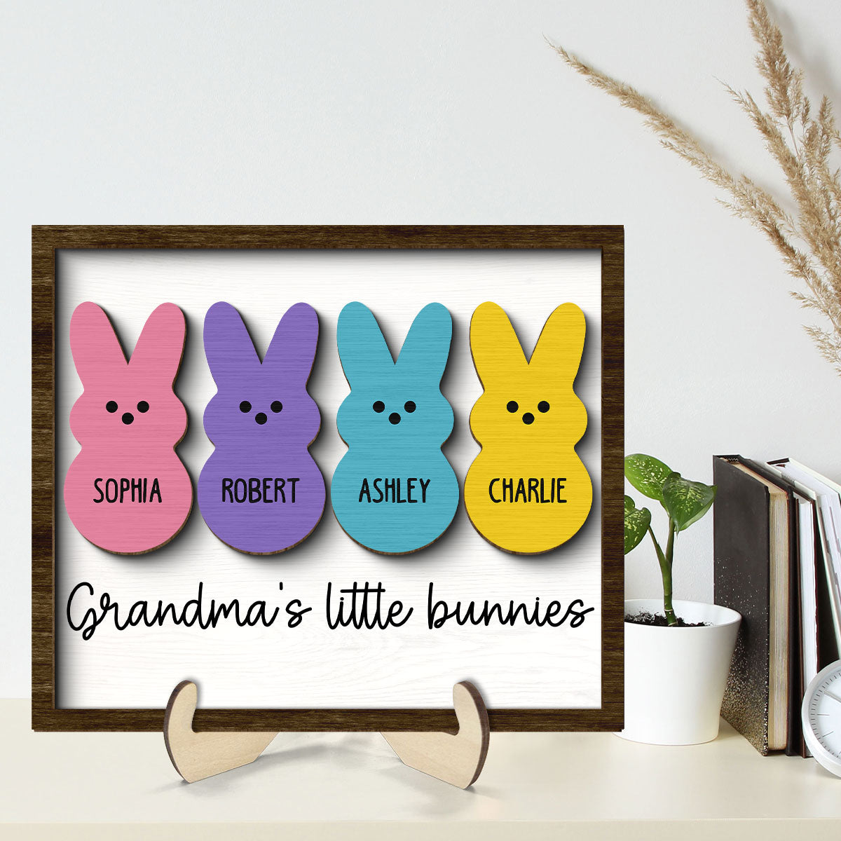 Grandma Mom Little Bunnies Personalized 2-Layer Wooden Plaque