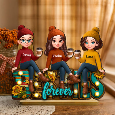 Western Fall Vibe Besties Sitting Personalized Standing Wooden Plaque, Fall Gift for Best Friends