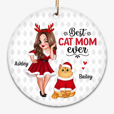 Best Cat Mom Ever Christmas Personalized Circle Ornament