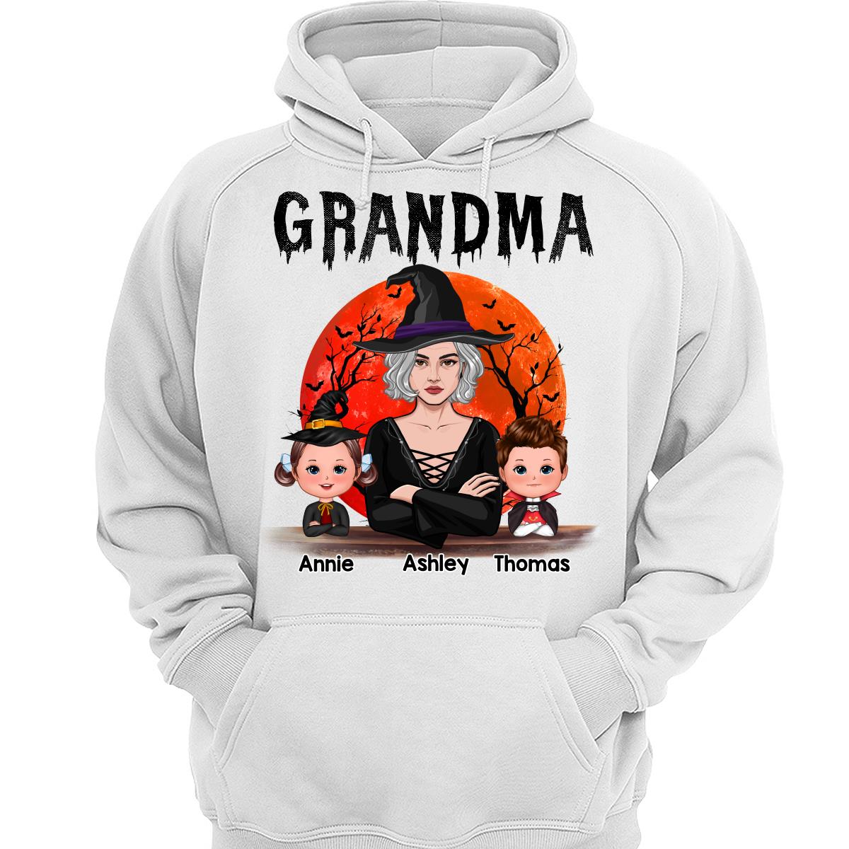 Grandma Mom Witch With GrandKids Halloween Woman Vector Personalized Shirt