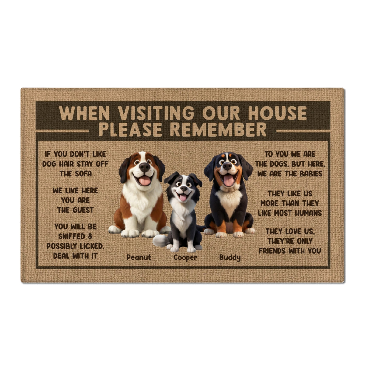 3D Effect Cartoon Dogs When Visiting My House Please Remember Personalized Doormat