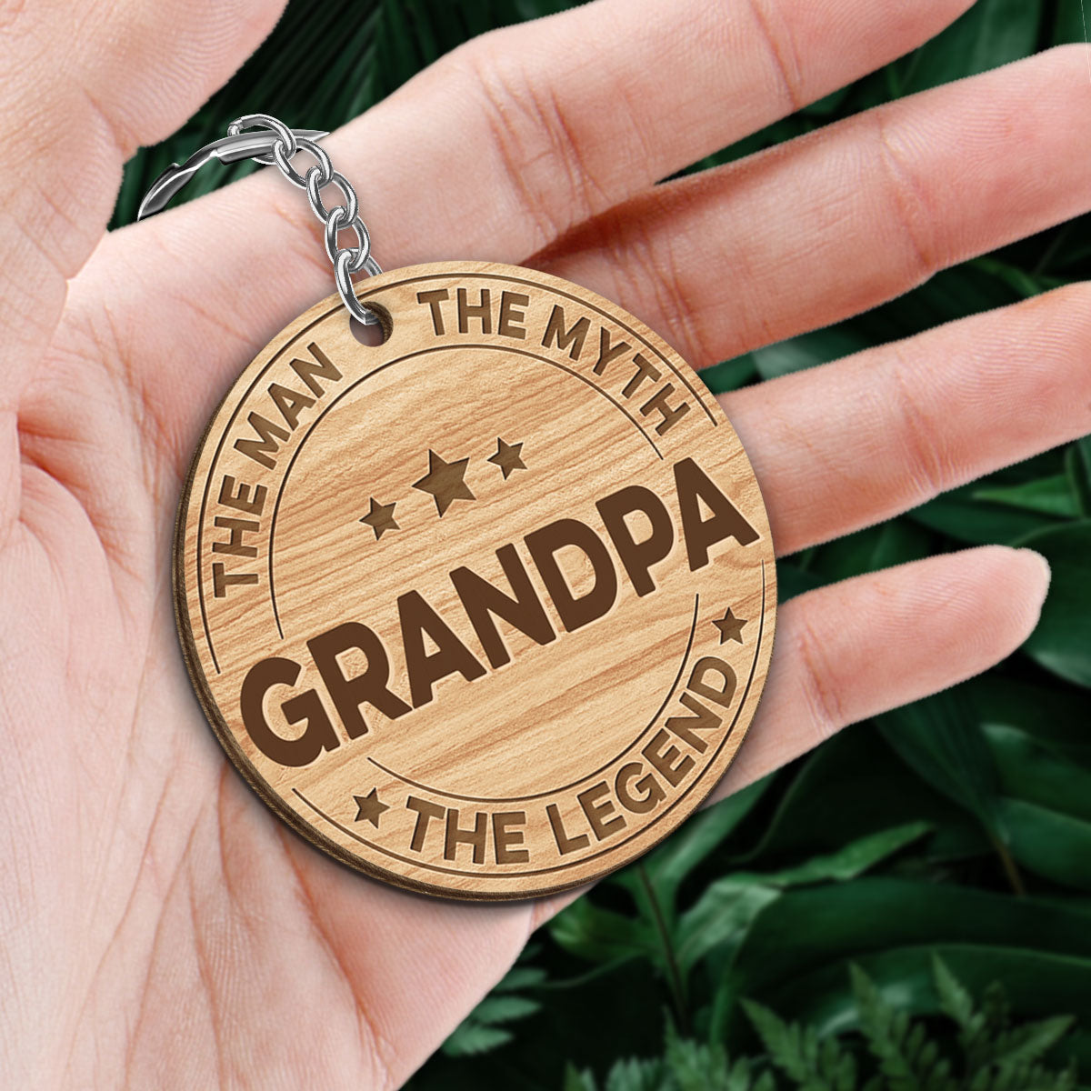 The Man The Myth The Legend Gift For Dad Grandpa Personalized Wooden Keychain