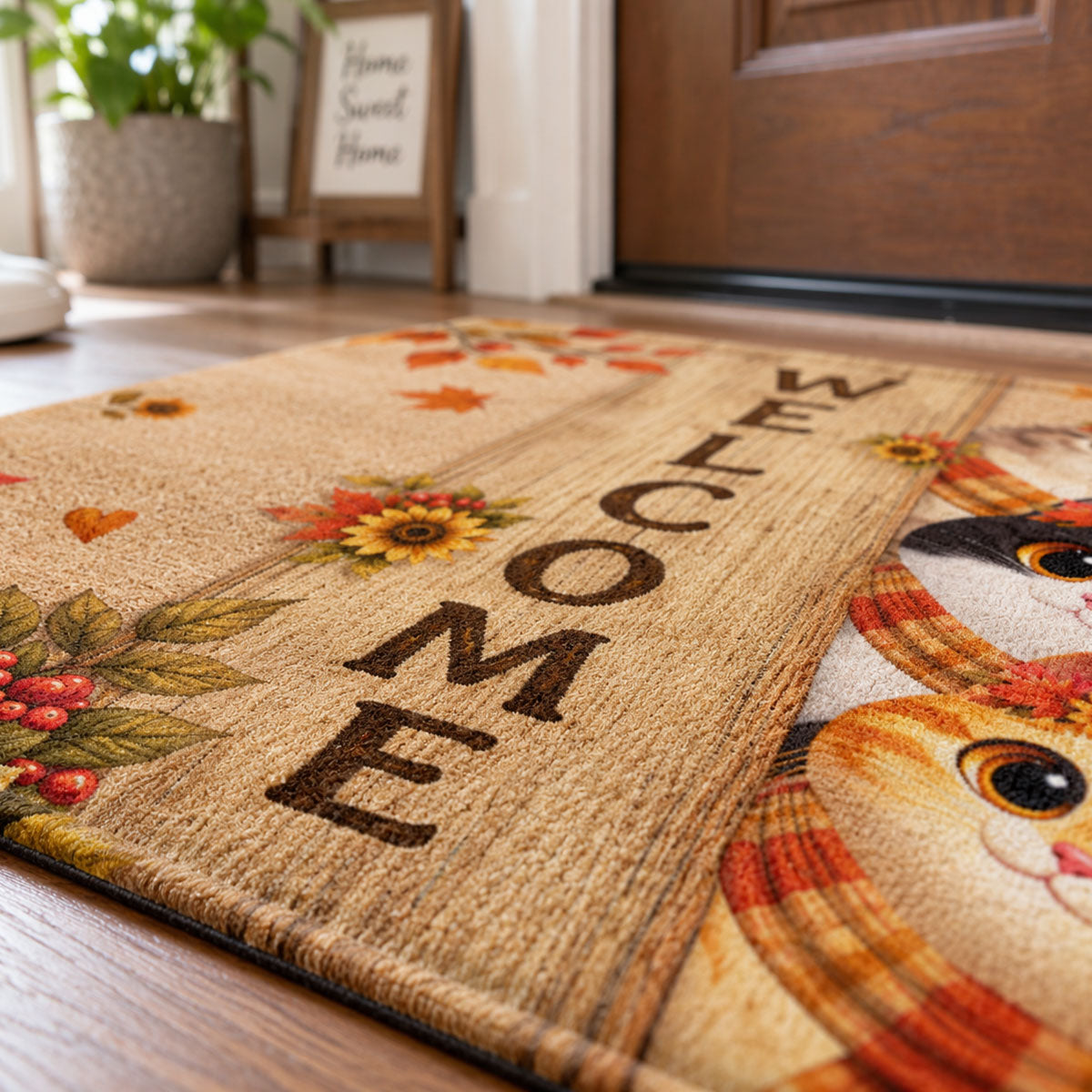 Cozy Fall Cat Welcome - Personalized Doormat - Fall Season Decoration