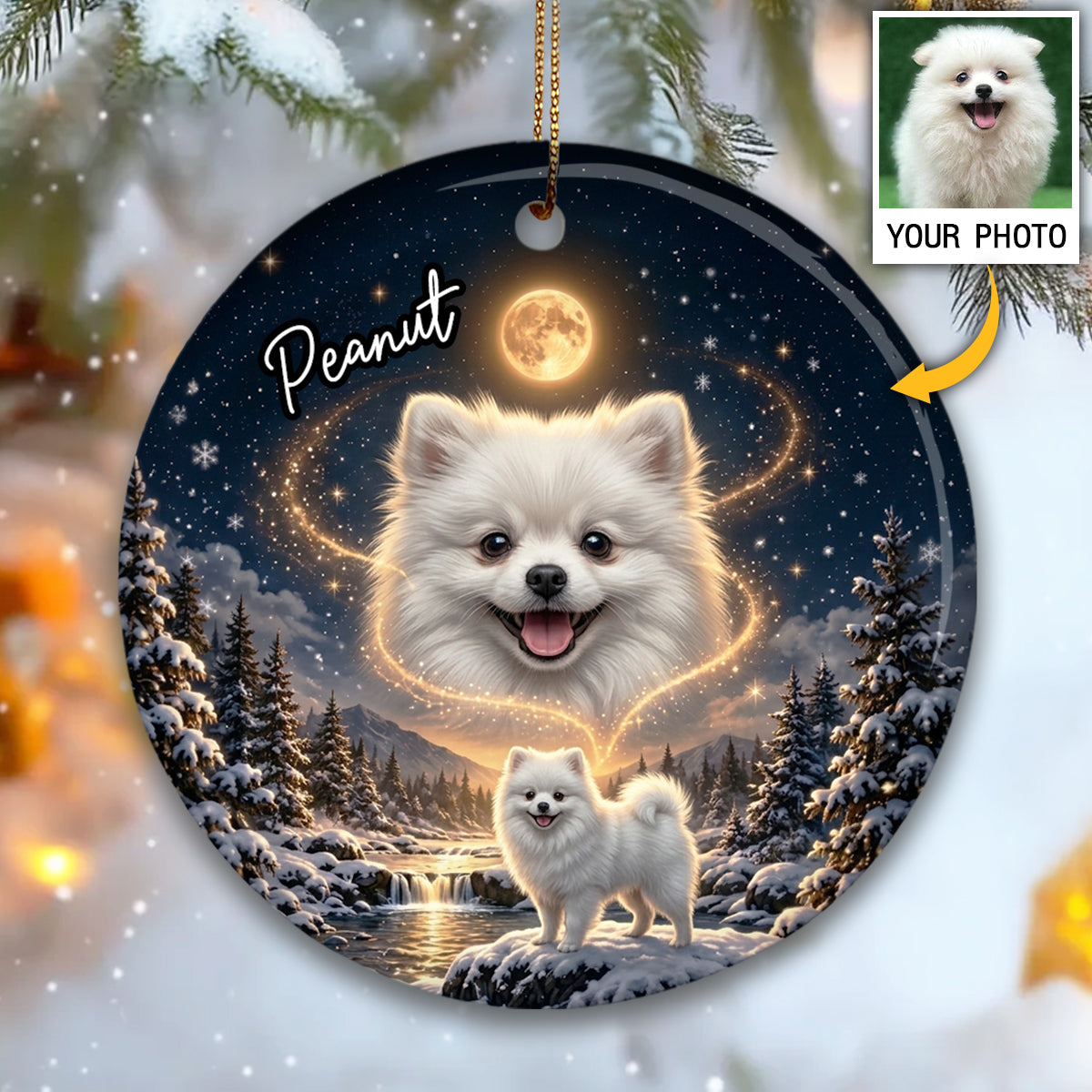 Christmas Dog Cat Howling to the Moon - Personalized Ceramic Ornament - Gift for Dog, Cat Lovers, Pet Memorial Gift