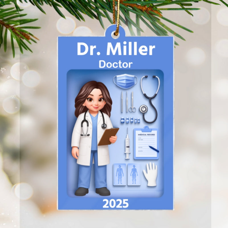 Doctor Action Figure 3D Effect - Personalized Acrylic Ornament - Special Christmas Gift For Doctor