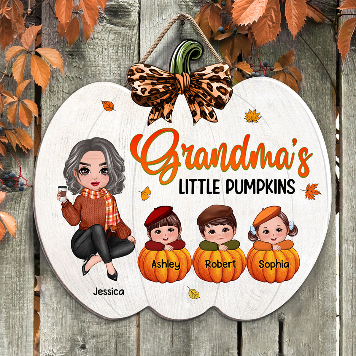 Grandma's Little Pumpkids Personalized Door Hanger Sign