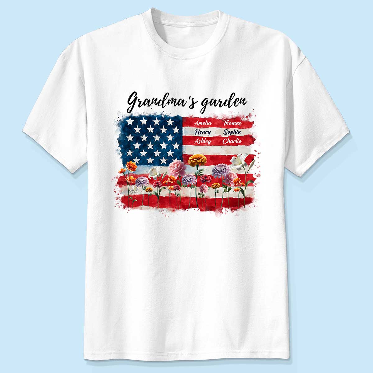 Grandma Garden Nation Flag Floral 4th Of July Personalized Shirt