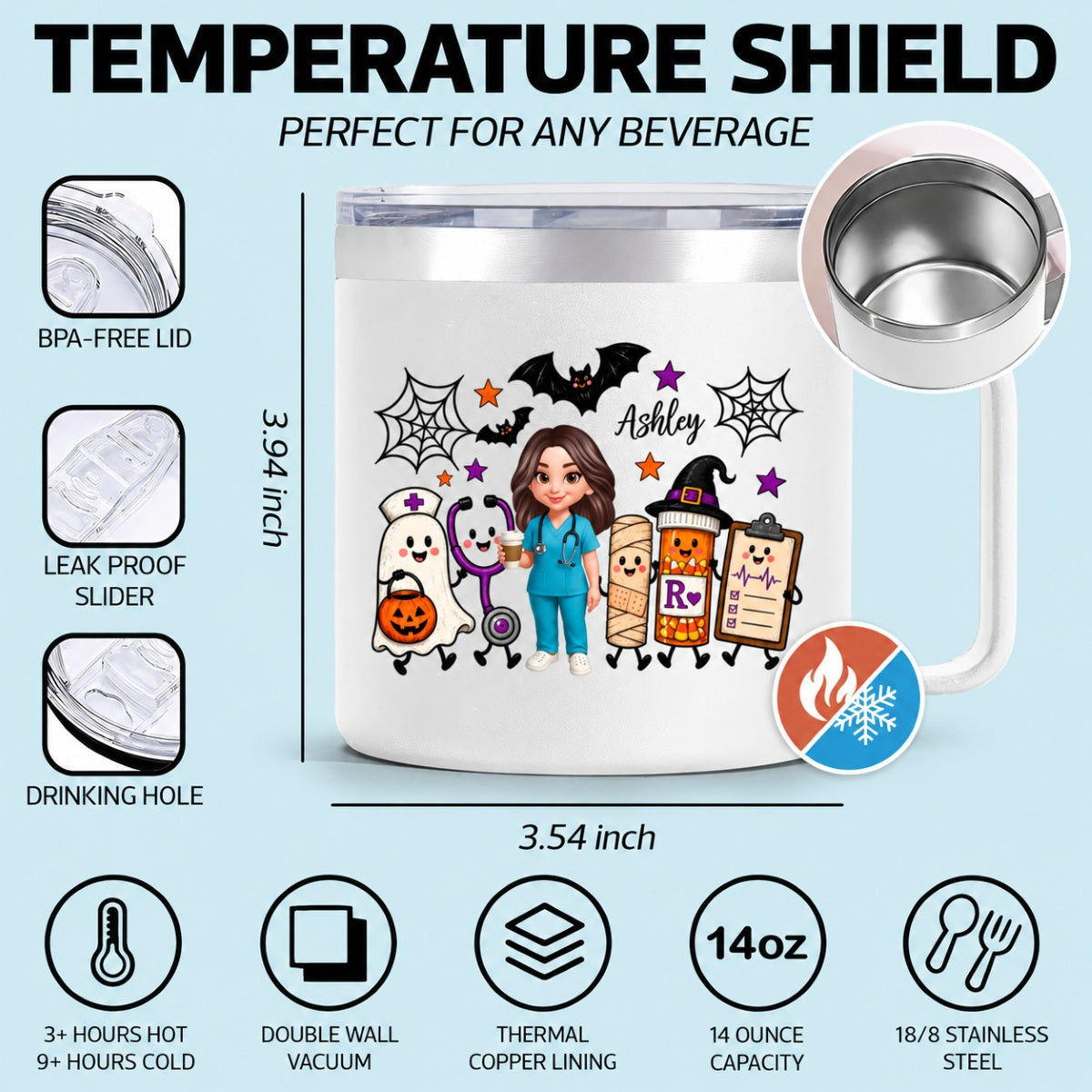 Halloween Cute Nurse Things - Personalized Stainless Steel Tumbler With Handle - Halloween Tumbler For Nurse