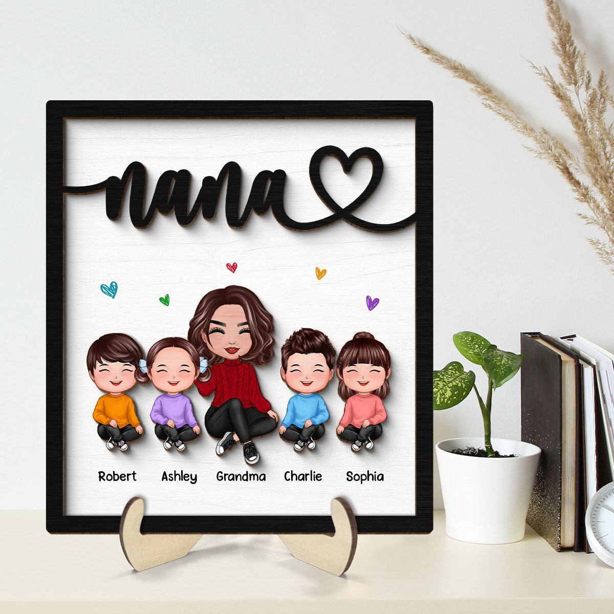 Grandma Grandkids Sitting Happy Face Personalized 2-layer Wooden Plaque