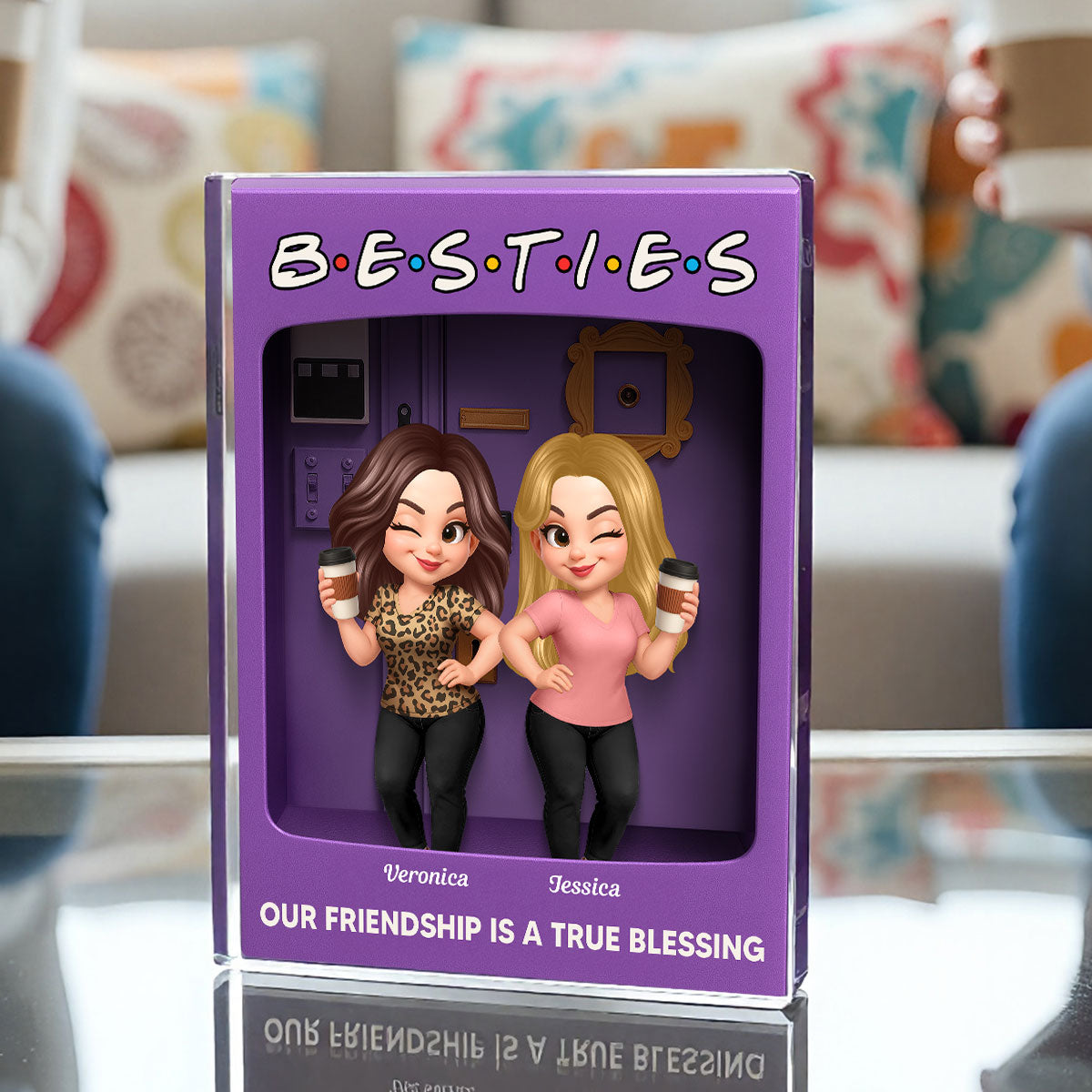 Besties Forever Best Friends Purple Toy Box Style Personalized Acrylic Block Plaque, Friendship Gift For Besties