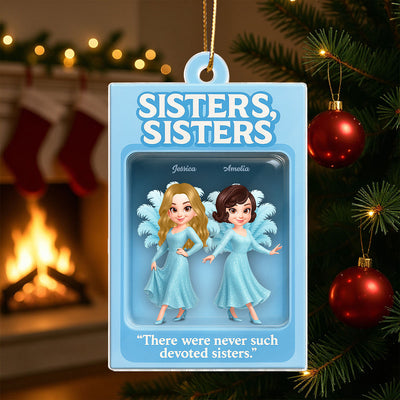 3D Effect Blue Dress Sisters Besties Inside Toy Box Personalized Acrylic Ornament