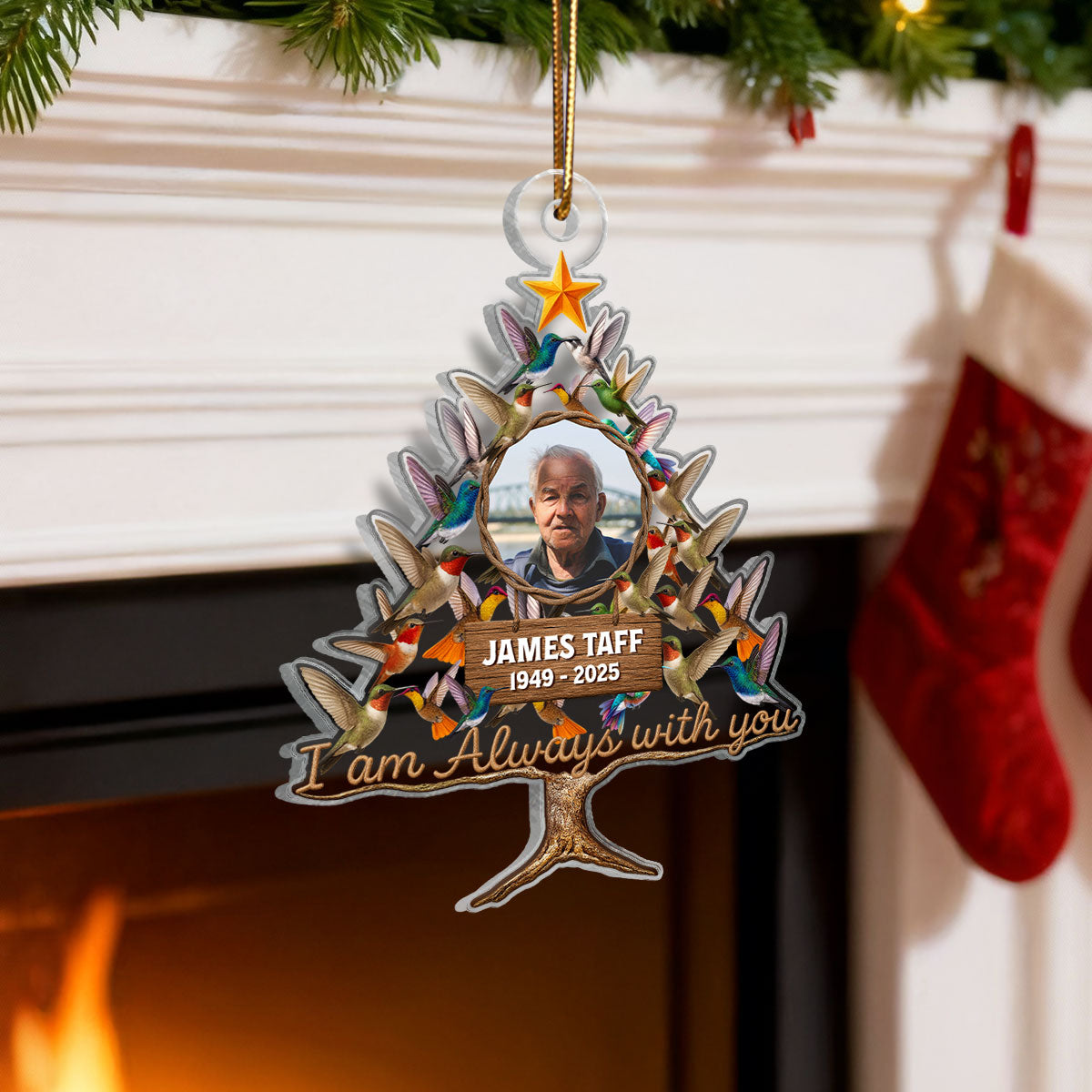 Humming Bird Christmas Tree Custom Photo Memorial - Personalized Acrylic Ornament