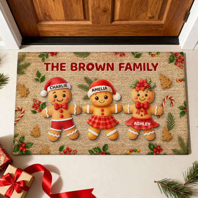 Gingerbread Family - Personalized Doormat - Christmas Gift for Family