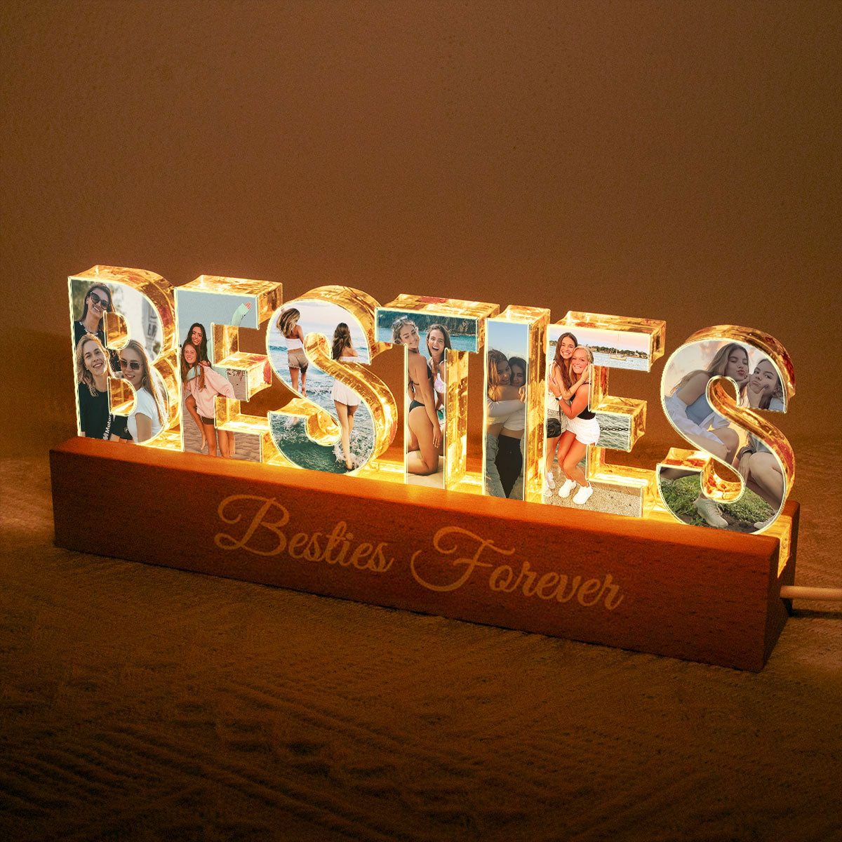 Personalized Bestie Photo Collage LED Night Light, Galentine's Day Gift