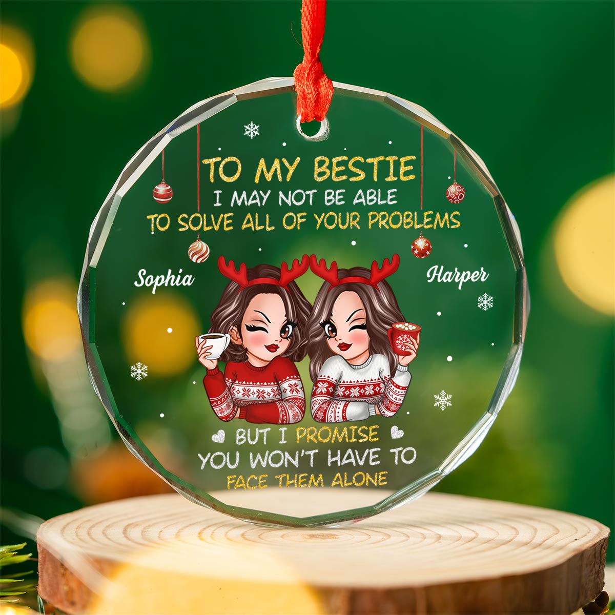 To My Bestie Sassy Girls Christmas Personalized Glass Ornament, Christmas Gift For Best Friends