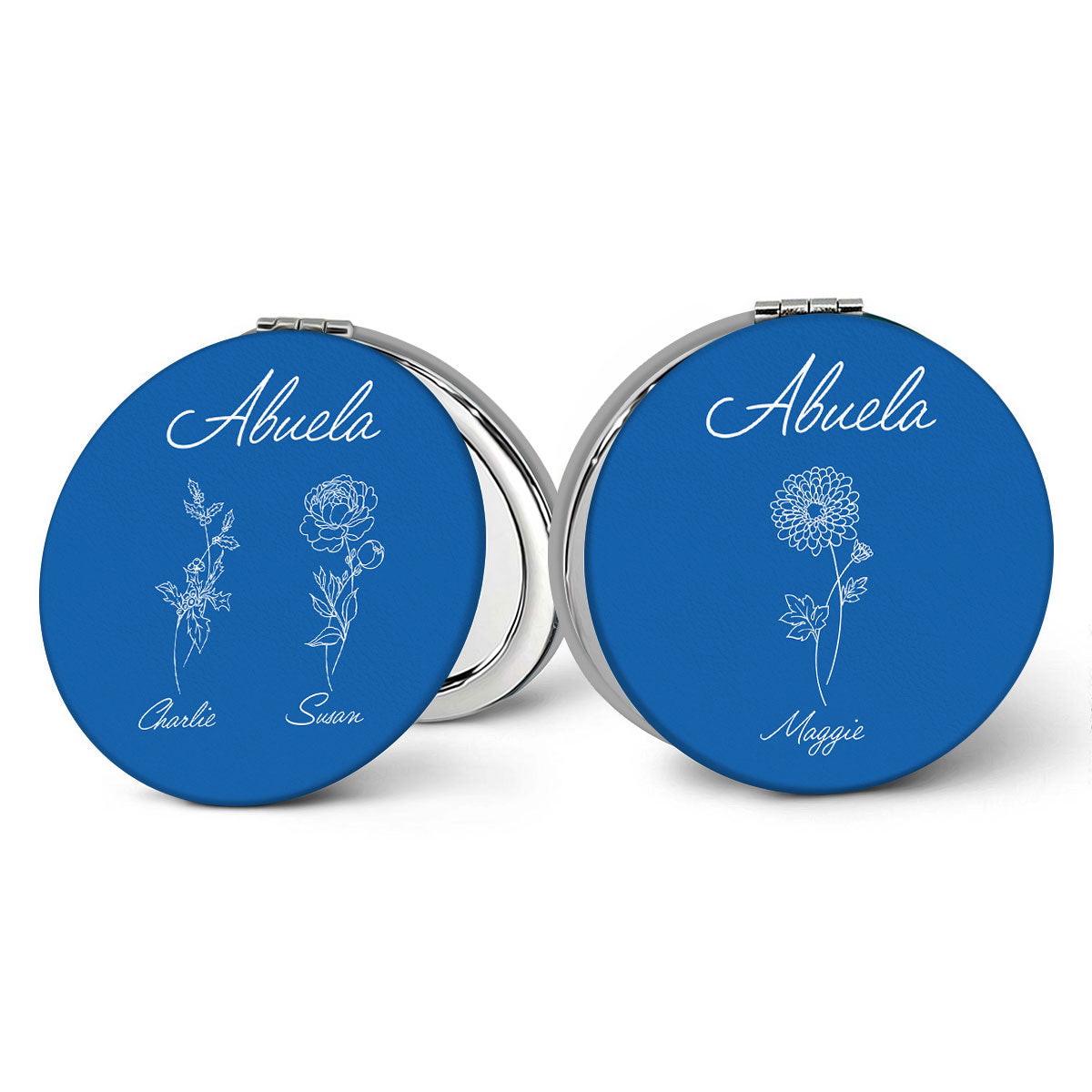 Grandma Birth Month Flowers Outline Personalized Circle Compact Mirror, Gift For Mom, For Grandma