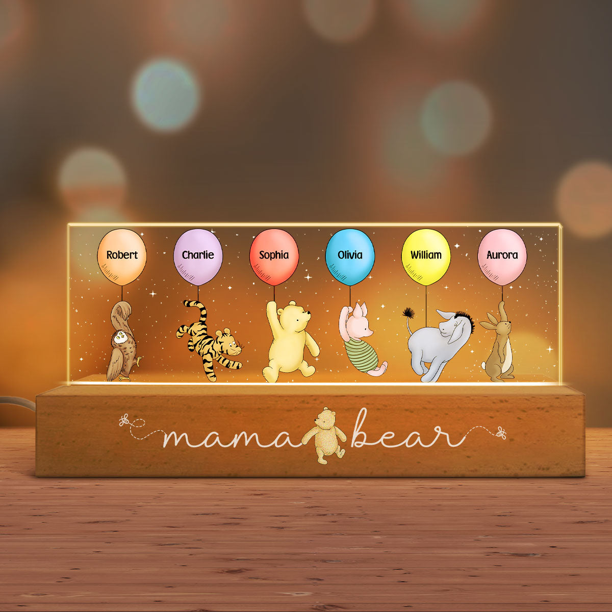 Grandma‘s Grandkids Cute Characters With Balloons Personalized Acrylic Block LED Night Light