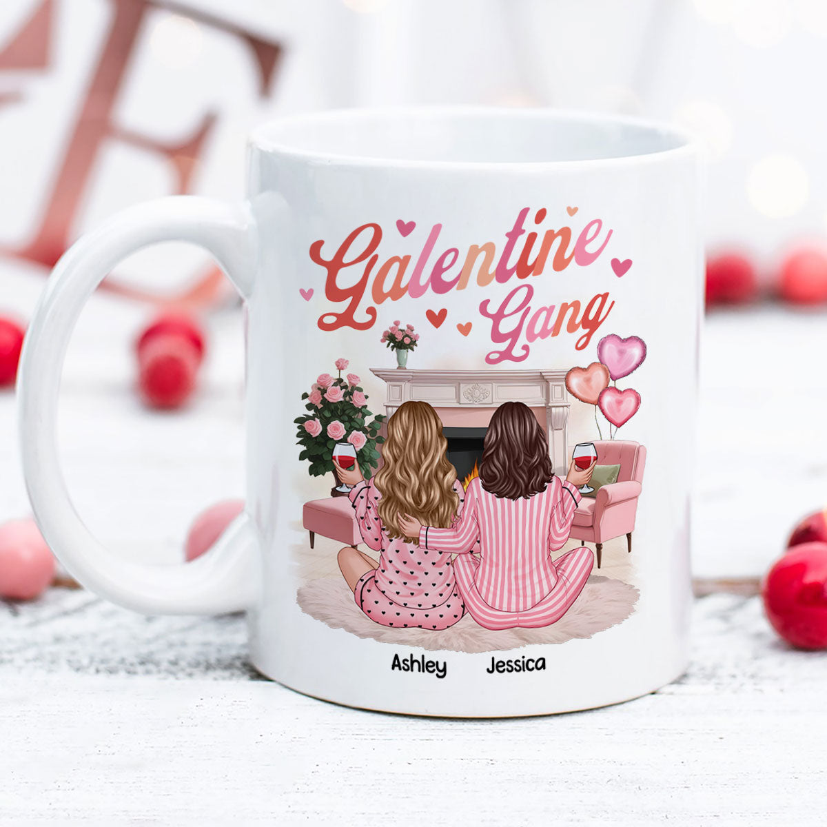 Galentine Gang Pretty Besties Sisters In House Personalized Mug,  Mug, Social Club, Besties Gift