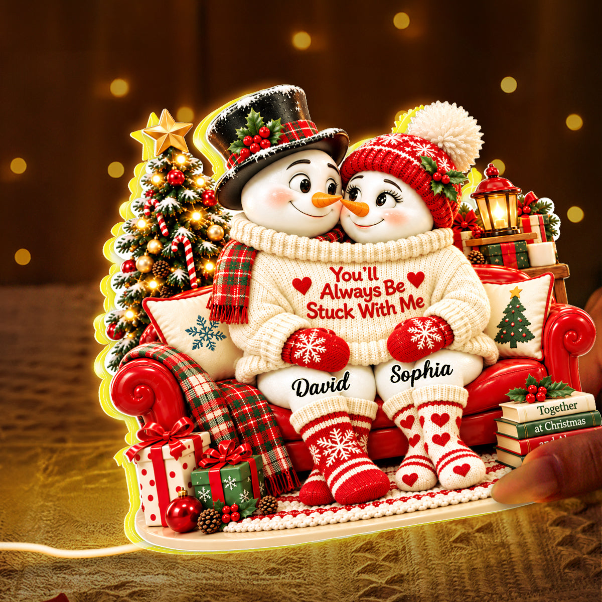 You'll Always be Stuck with Me Snowman Couple - Personalized Light Box - Heartfelt Christmas Gift for Her, for Him