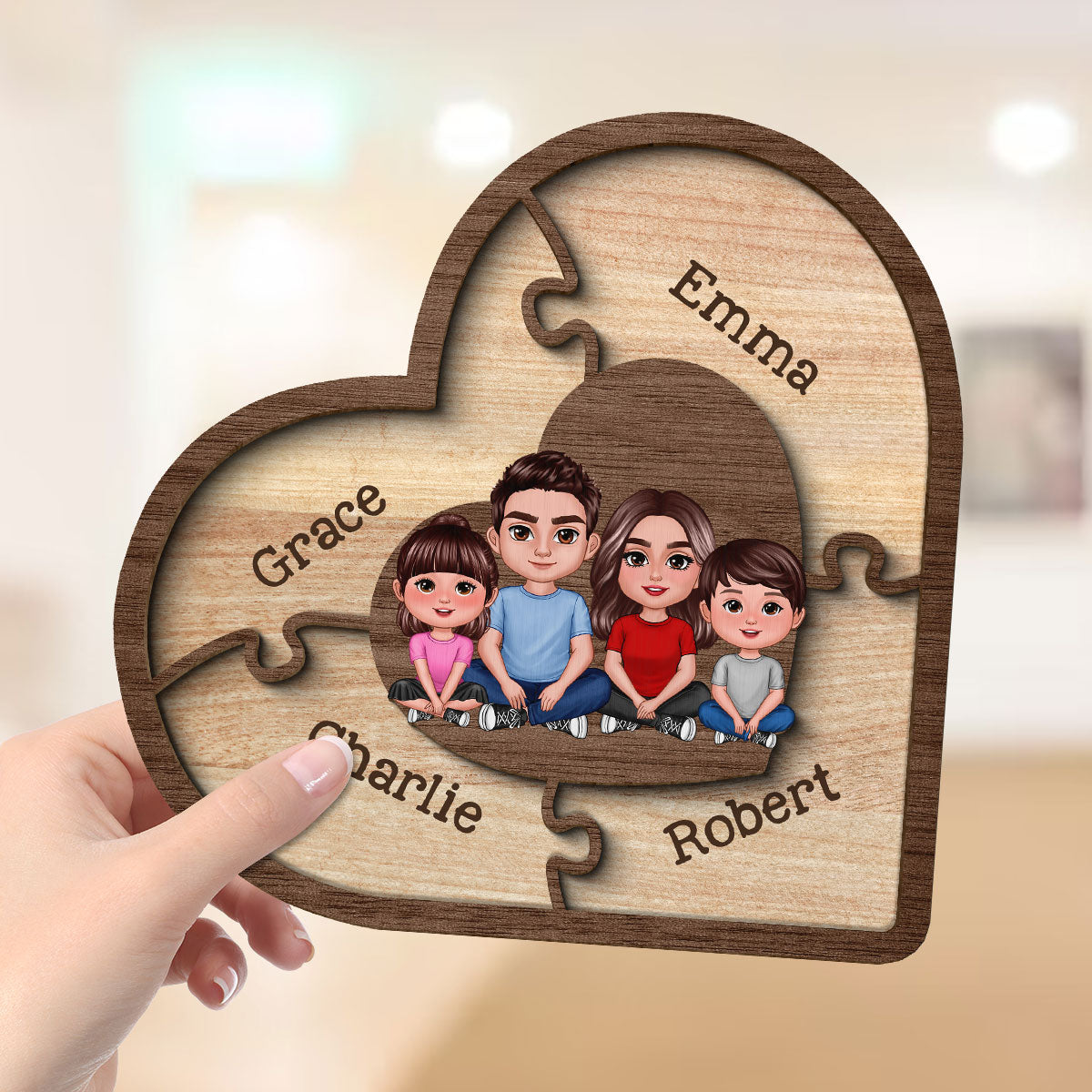 Puzzle Heart Together We Make A Family Personalized 2-Layer Wooden Plaque