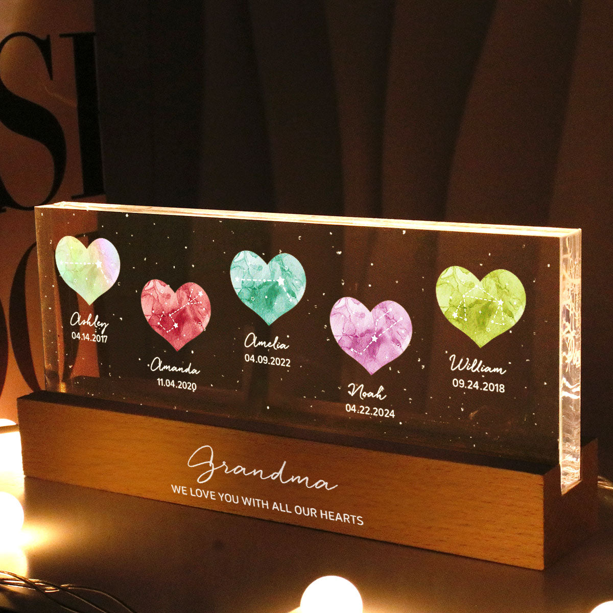 Birthstone Constellations Personalized Acrylic Block LED Night Light, Valentine's Day Gift, Grandparents Day Gift, Gift for Her, Mom Gift, For Grandma