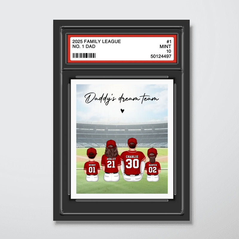 Baseball No. 1 Dad Man & Kids Sitting Trading Card Style Personalized Poster