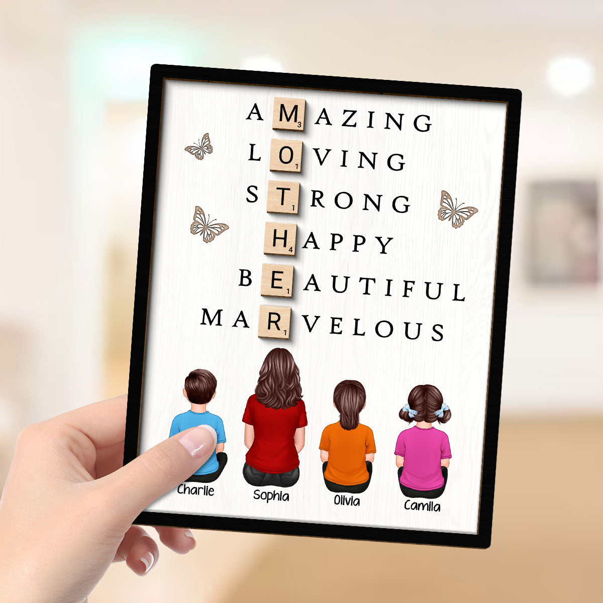 MOTHER Alphabet Tiles Gift For Mom Personalized 2-Layer Wooden Plaque