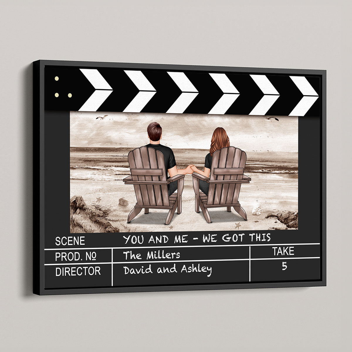 Couple At Beach Scene Home Decor Film Clapper Board Style Personalized Poster