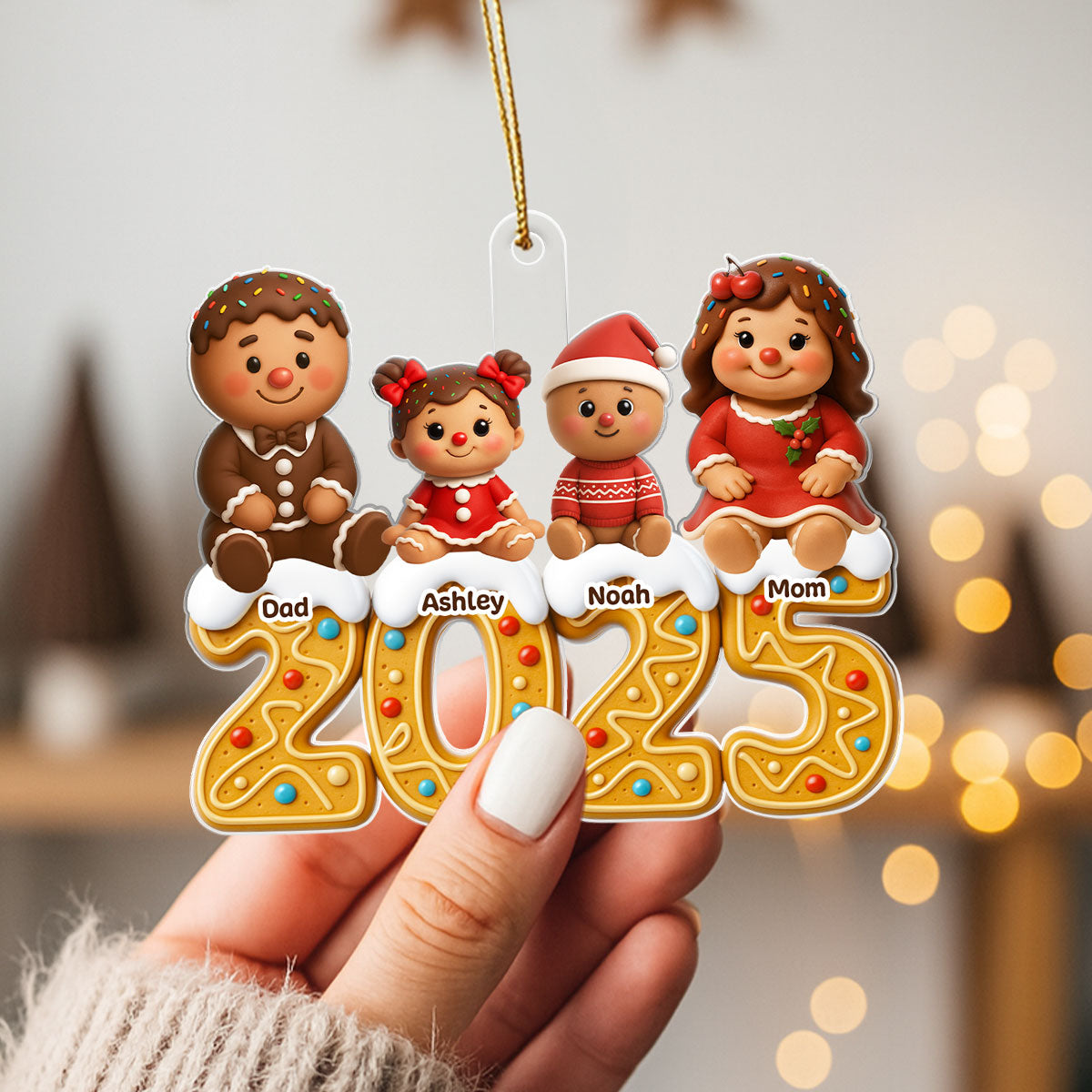 Gingerbread Family 2025 - Personalized Acrylic Ornament - Festive Christmas Decor