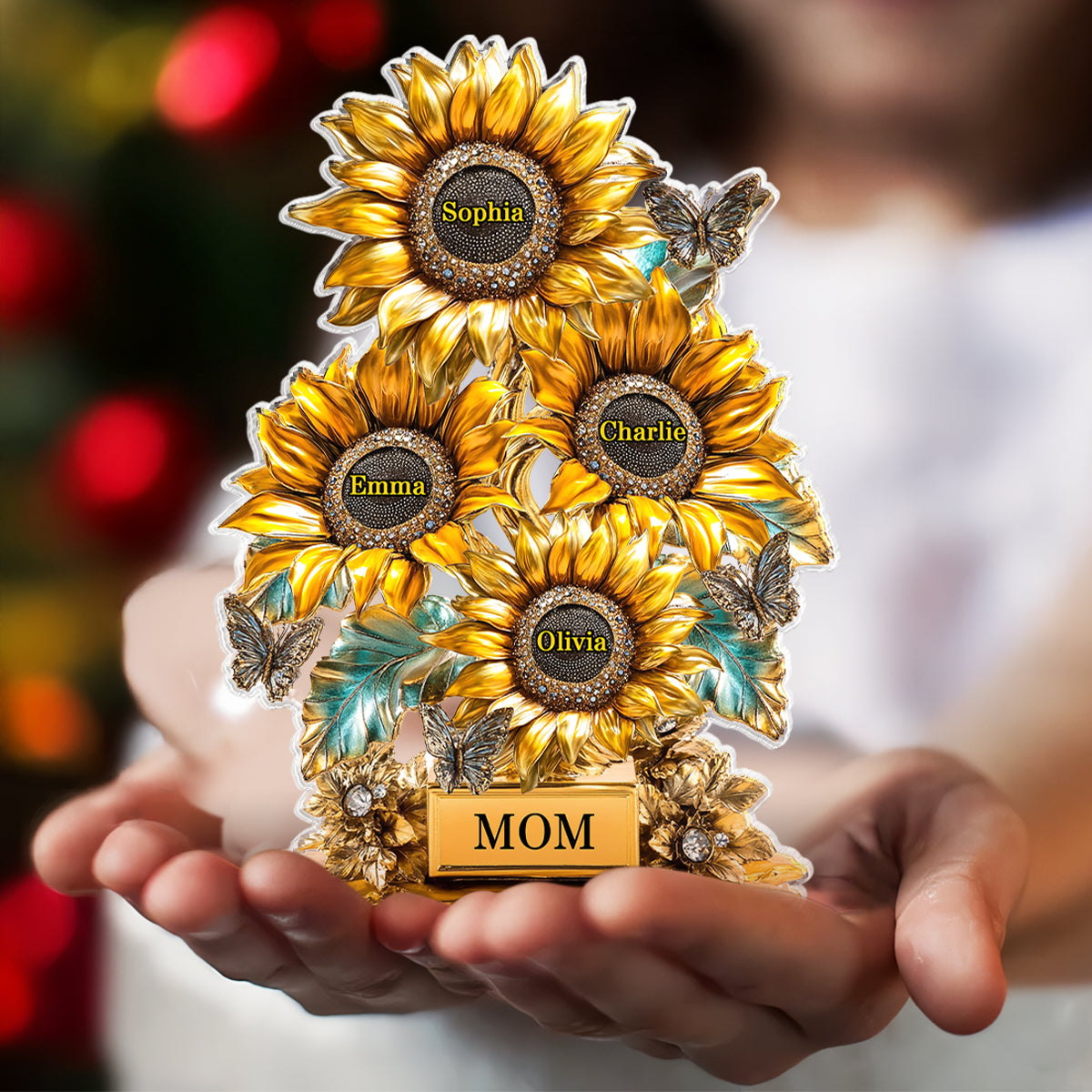 Sunflower Garden Personalized Custom Shaped Acrylic Block, Gift For Mom, Grandma