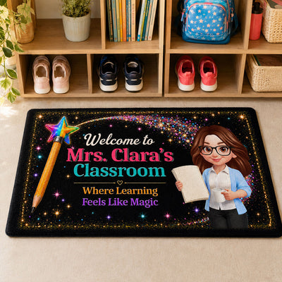 Teacher Classroom Where Learning Feels Like Magic - Personalized Doormat - Back To School Gift
