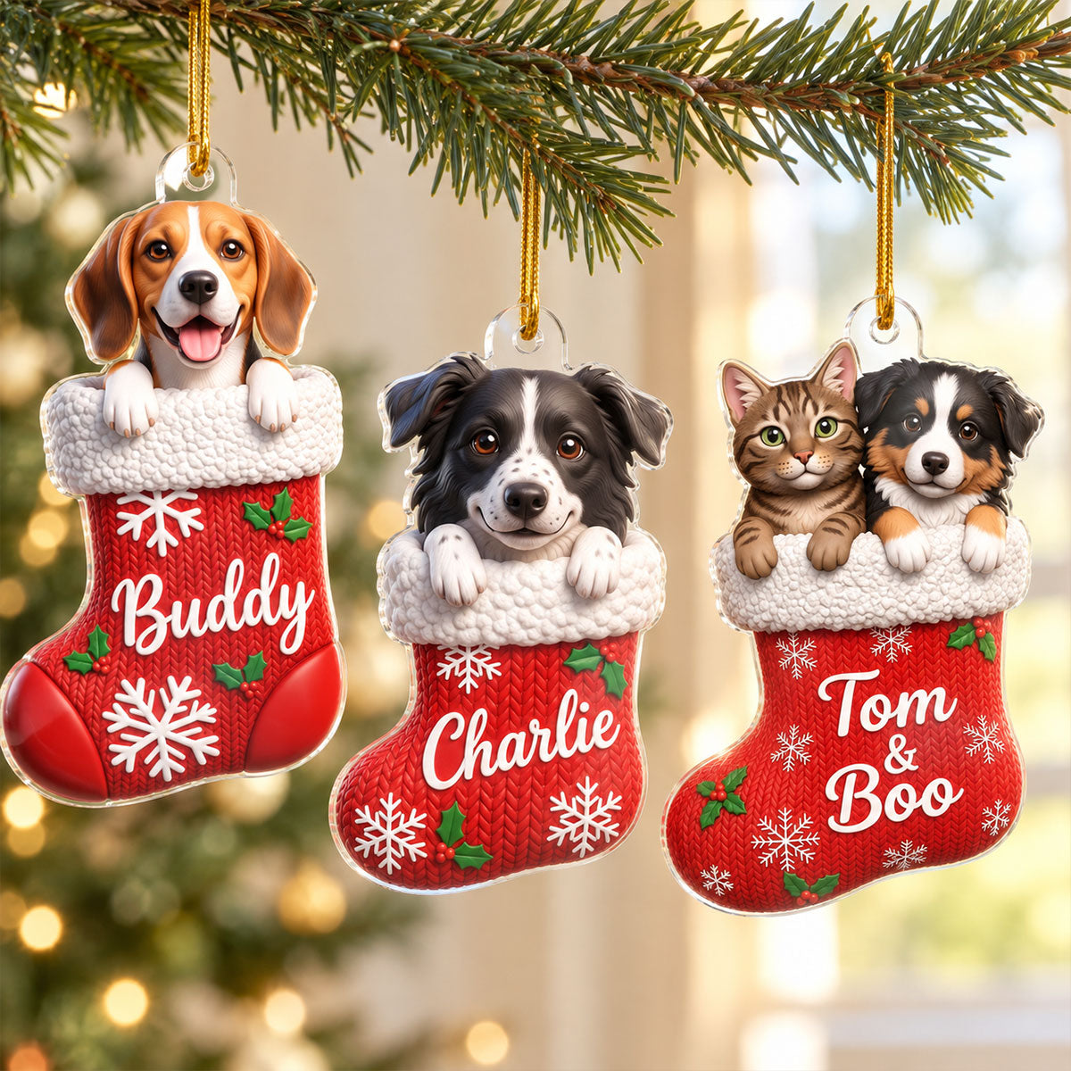 Custom Dog Cat Pet Stocking - Personalized Acrylic Ornament - Christmas Gift for Dog Cat Mom