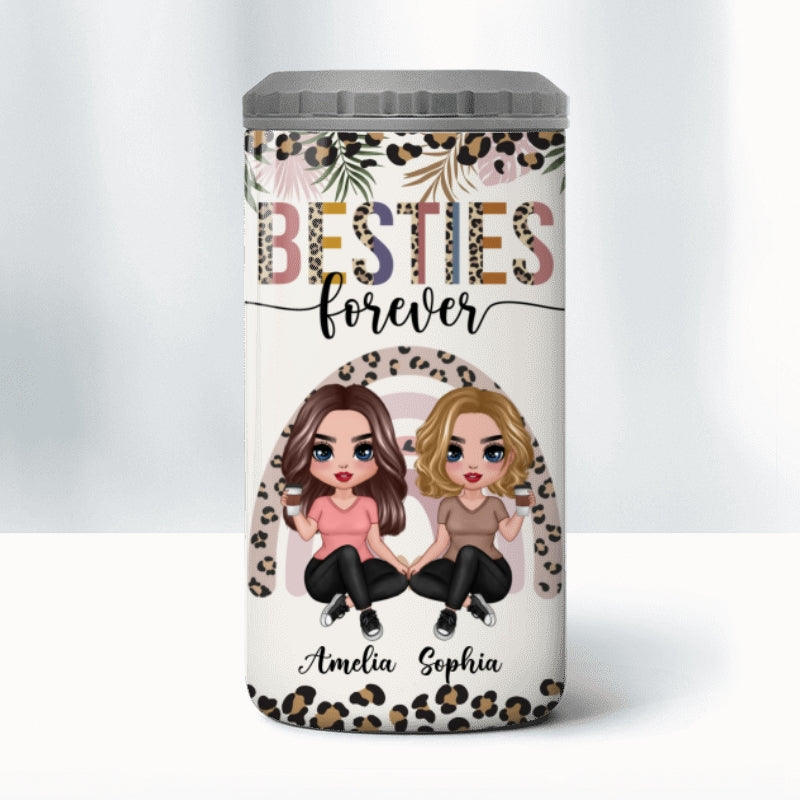 Besties Sisters Leopard Rainbow Personalized 4 In 1 Can Cooler