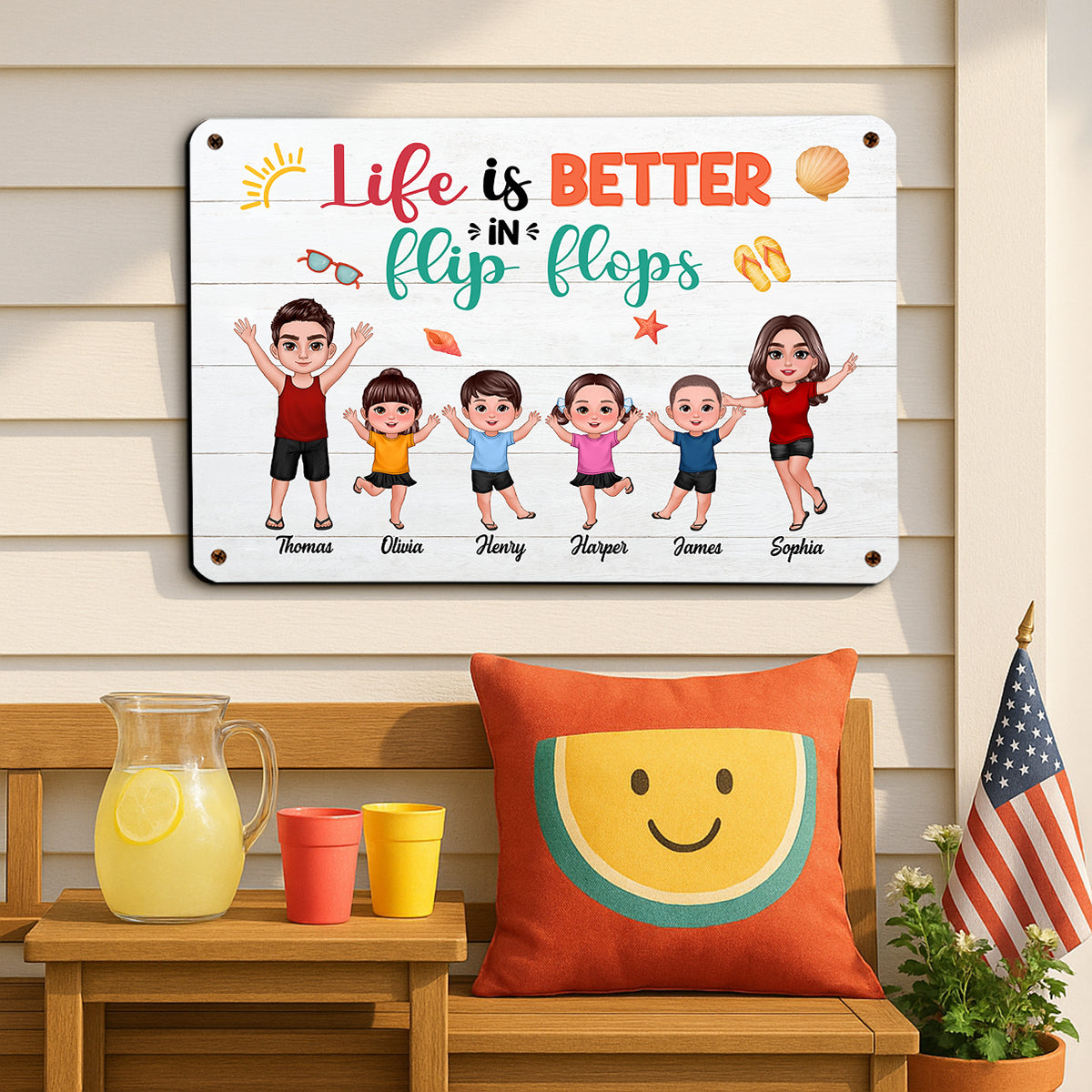 Life Is Better In Flip Flops Family Personalized Metal Sign, Summer Decoration