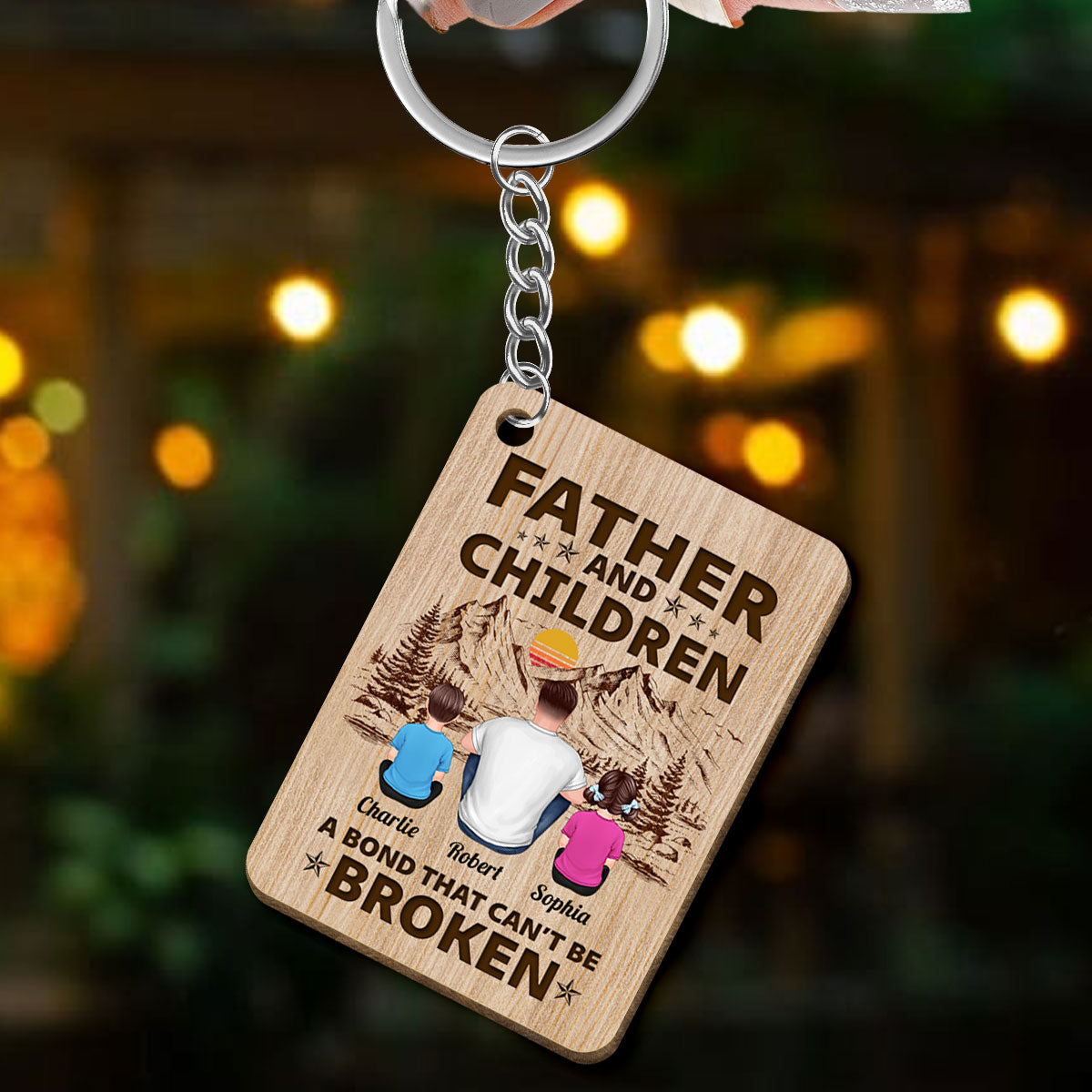 Father Daughter A Bond Can‘t Be Broken Personalized Wooden Keychain