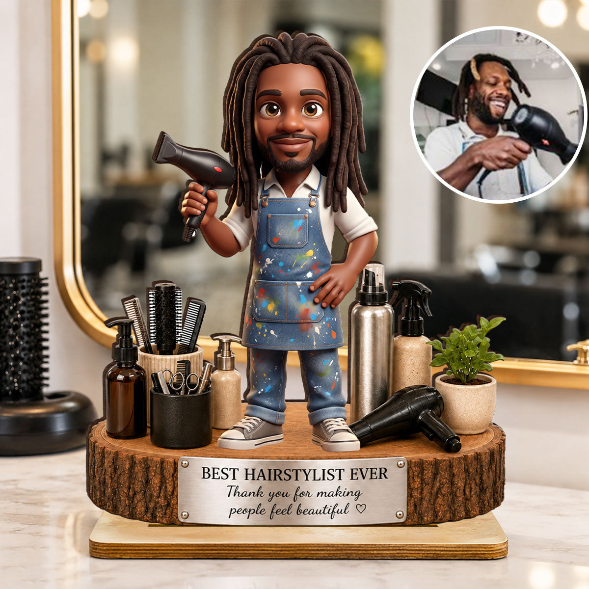 Hairstylist Custom Portrait from Photo - Personalized 2-Layered Wooden Plaque - Gift for Her, Salon Decor Gift