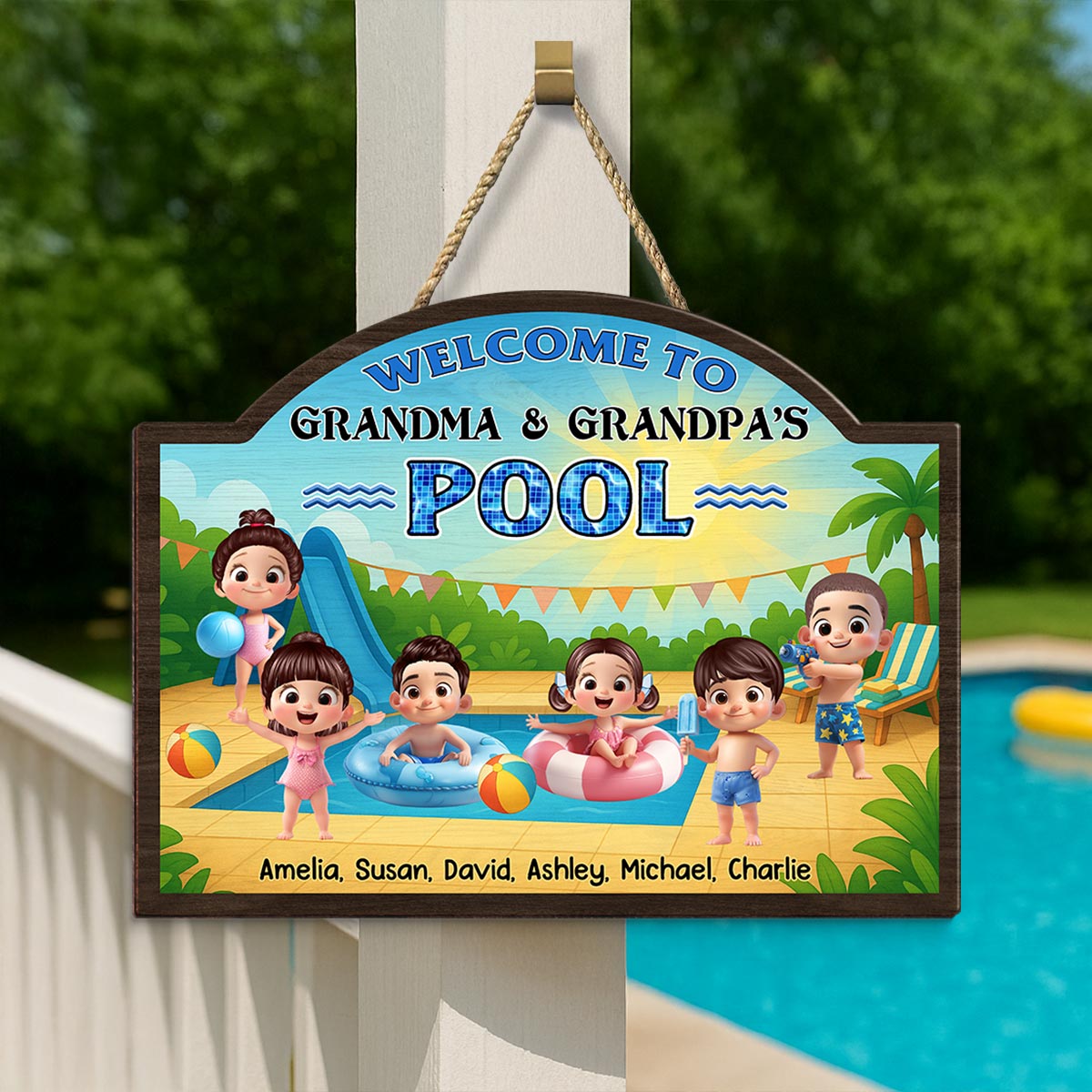 Welcome to Grandma Grandpa's Pool Personalized Wood Sign, Summer Grandkids Welcome Sign