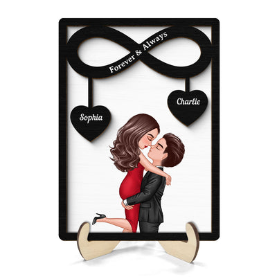 Couple Hugging Kissing Infinity Hearts Hanging Personalized 2-layer Wooden Plaque,  Gift For Him, For Her