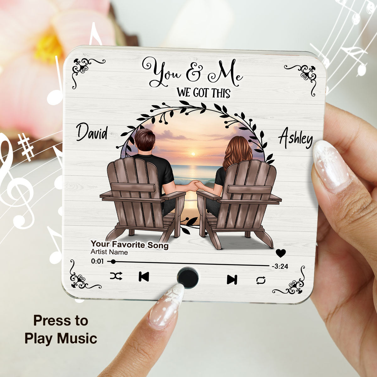 Couple Sitting Peaceful Landscape Through Rustic Window Personalized Music Magnet
