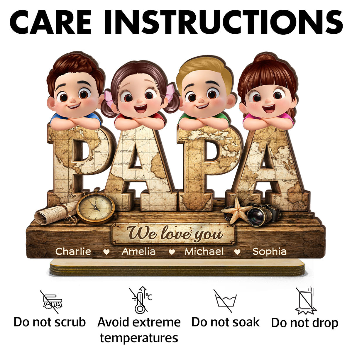 Papa We Love You - Personalized 2-Layered Wooden Plaque - Sentimental Father's Day Gift for Grandpa, Dad, Husband