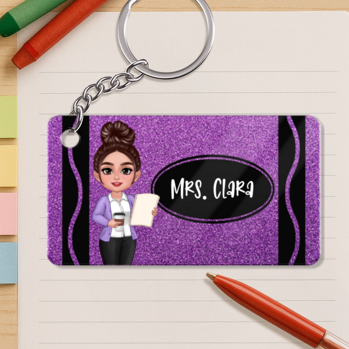 Teacher Crayon Personalized Acrylic Keychain, Back To School Gift For Teacher